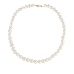 14K Elegant Pearl Bead Strand Necklace with Gold Clasp Cultured